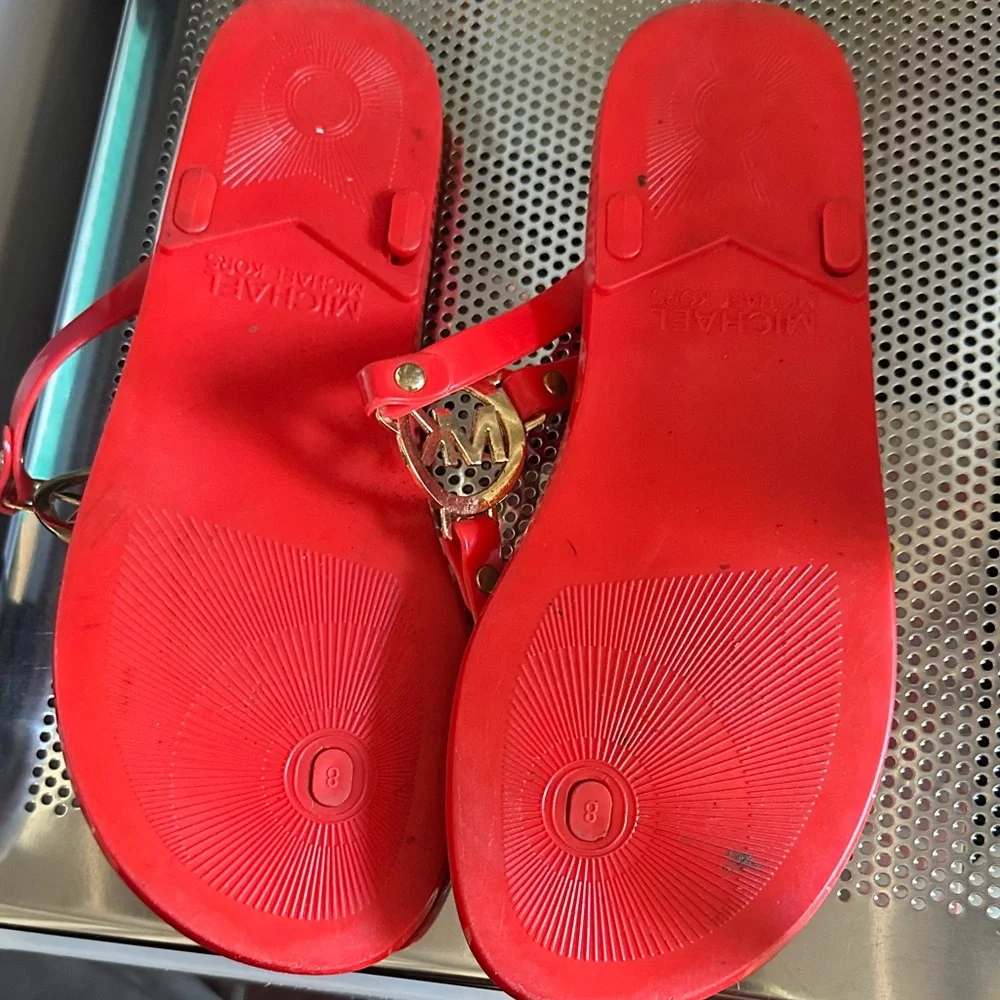 Michael Kors Red Thong Sandals with Gold Accents - Picture 2 of 4